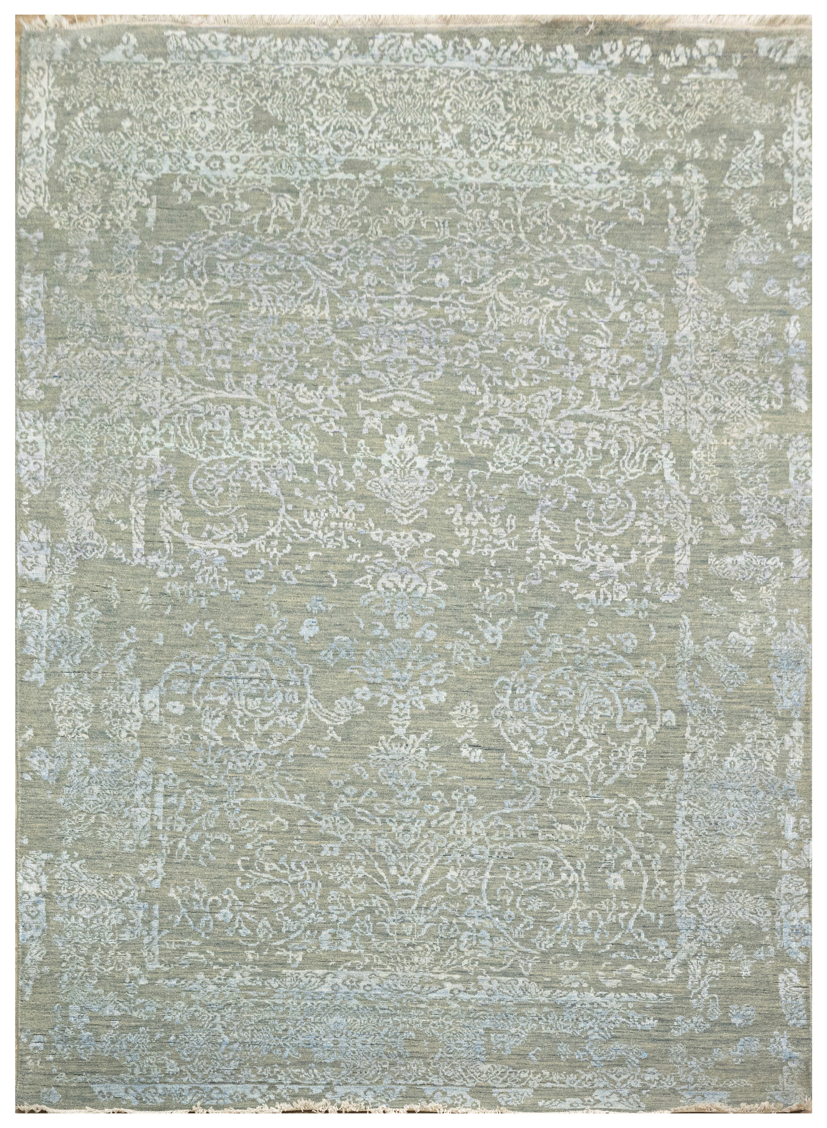Handknotted Carpet, DIA - 1038 JK  ROUND, Silver Foil & Cadet Blue